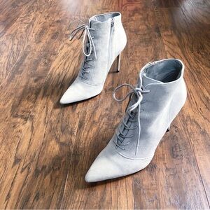 Something Navy • Orchid Lace Up Booties grey suede leather ankle boot stiletto